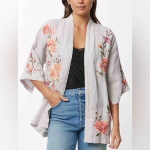 Johnny Was Los Angeles Floral Embroidered Linen Kimono Cardigan Boho Size S